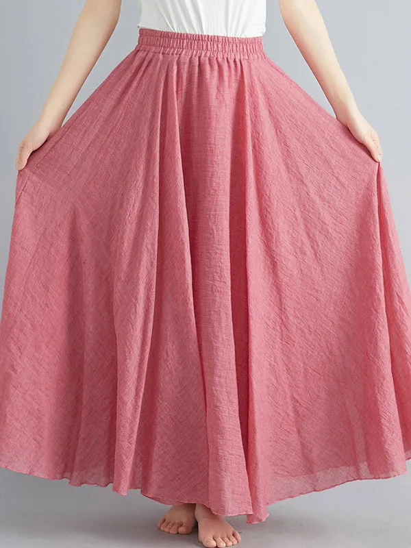 A-Line Loose Elasticity Pleated Solid Color Skirts