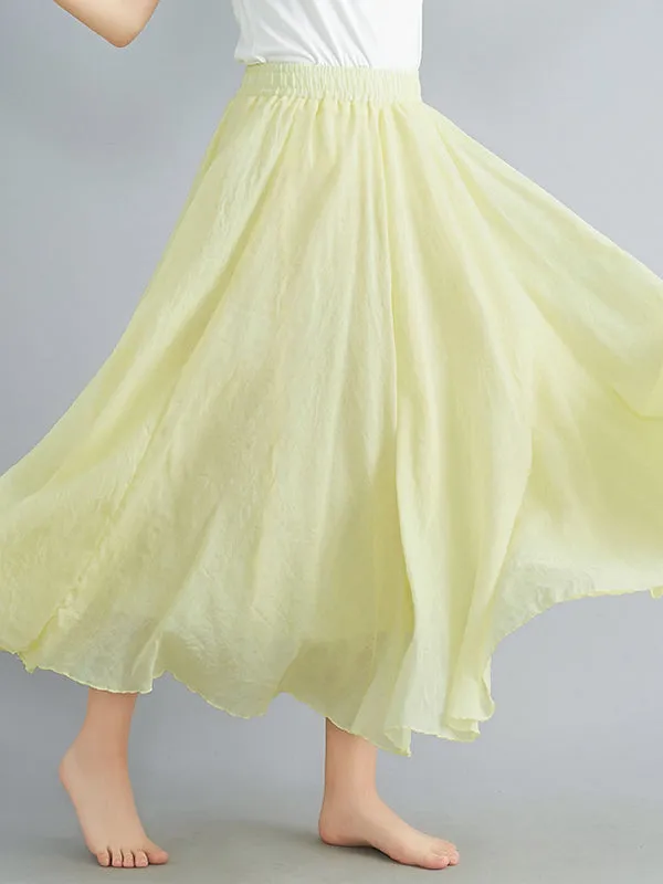 A-Line Loose Elasticity Pleated Solid Color Skirts