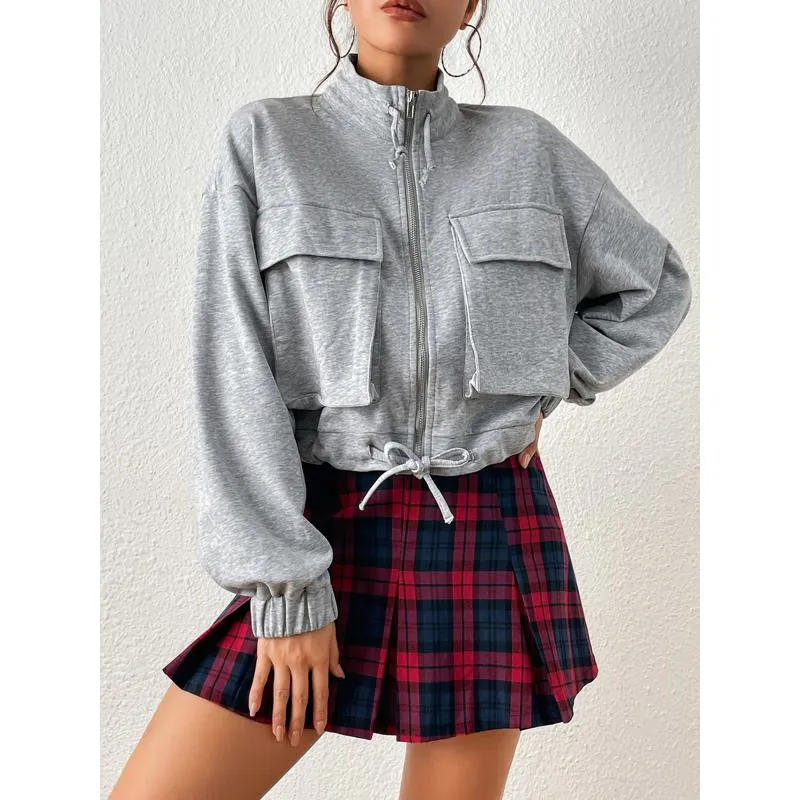 A-Line Zipper Cotton Crash Color Plaid Pleated Skirt