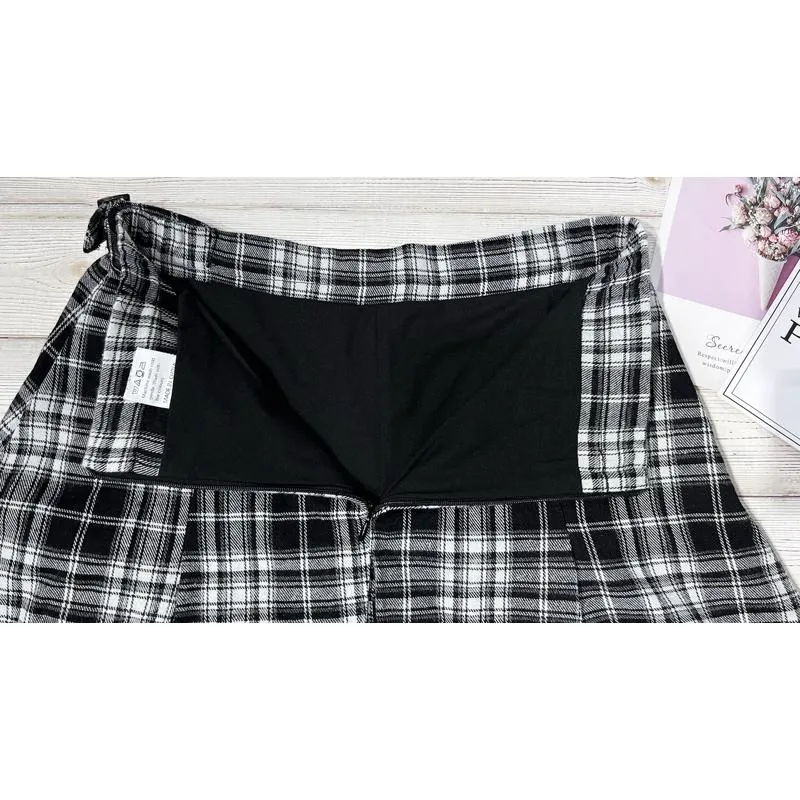 A-Line Zipper Cotton Crash Color Plaid Pleated Skirt