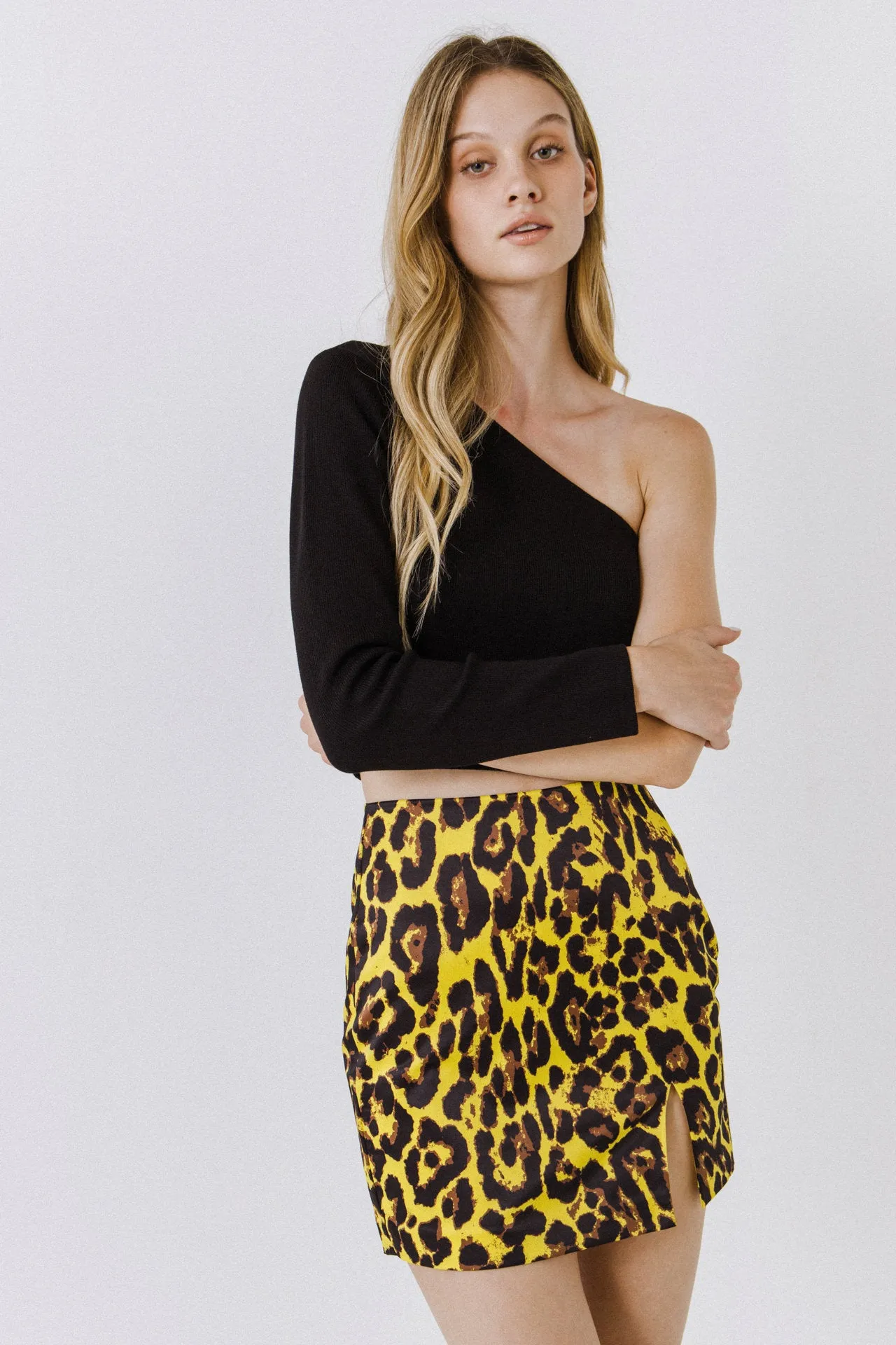 Animal Print Slit Detail Mini Skirt