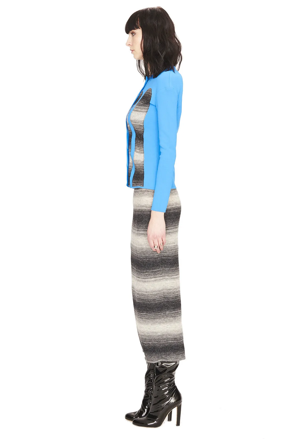 Anouk - Gray Wave Striped, Knit Pull On Long Skirt