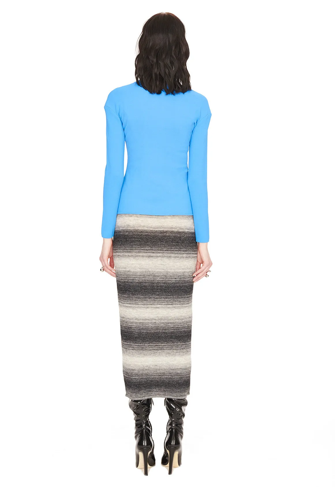 Anouk - Gray Wave Striped, Knit Pull On Long Skirt