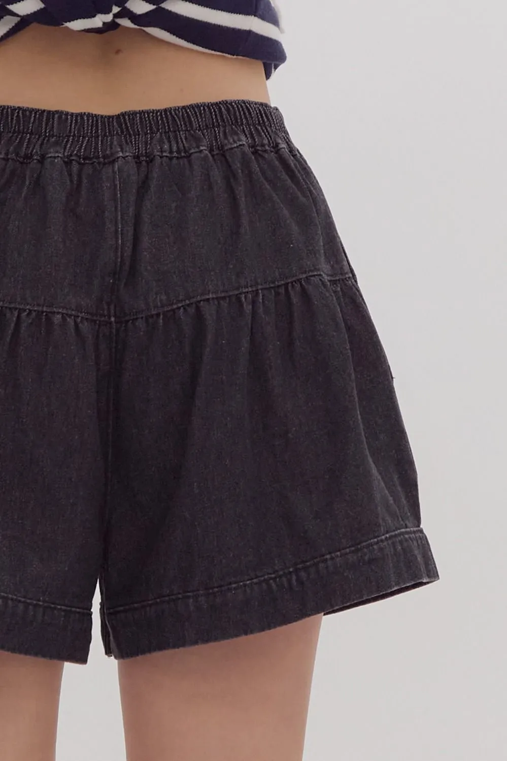 Belle Flared Black Denim Shorts