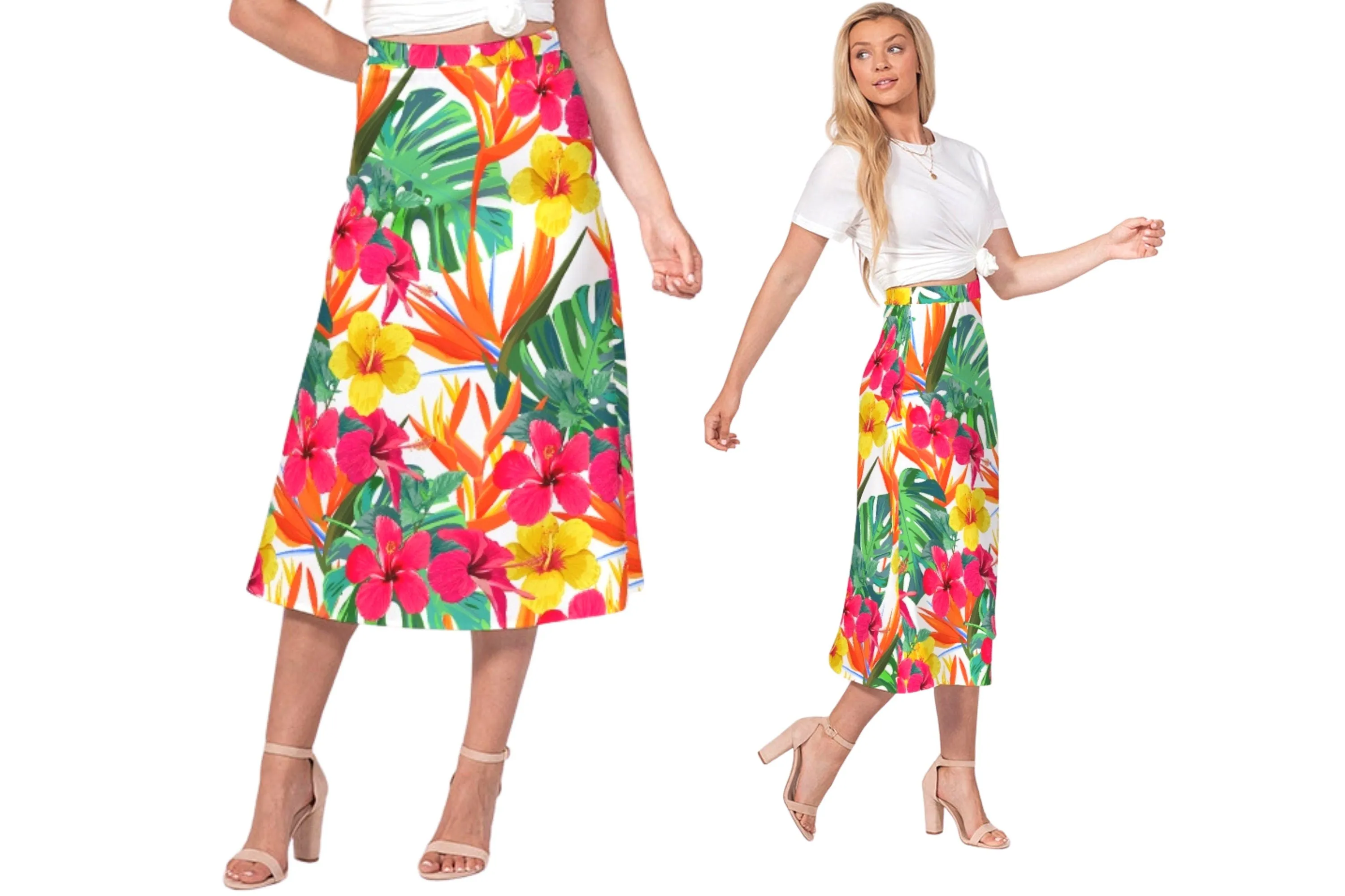 Bird of Paradise Floral Women’s A Line Midi Skirt