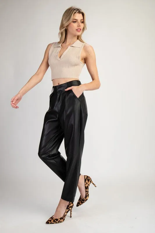 Black Pleather Straight Pants