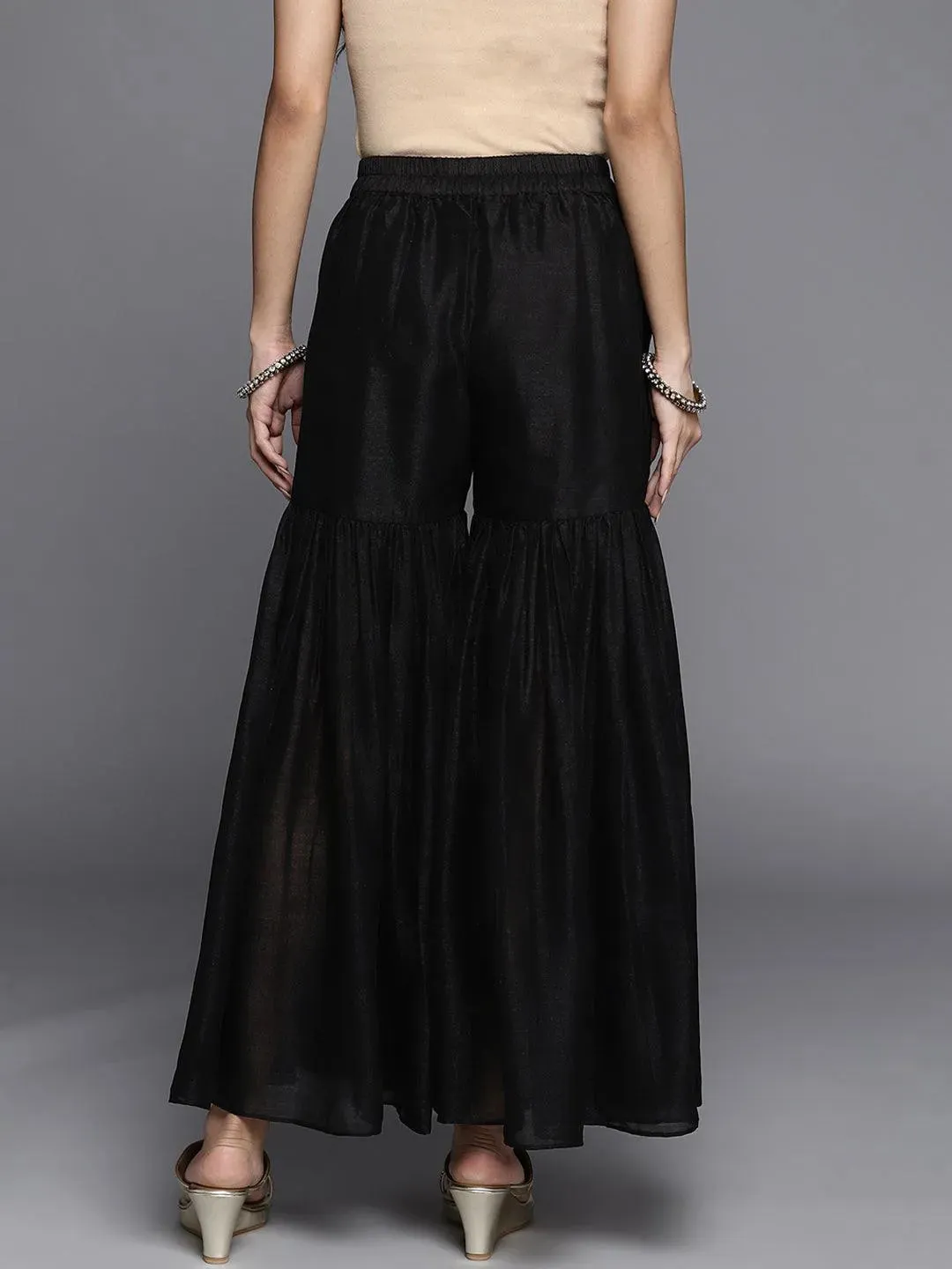 Black Solid Silk Palazzos