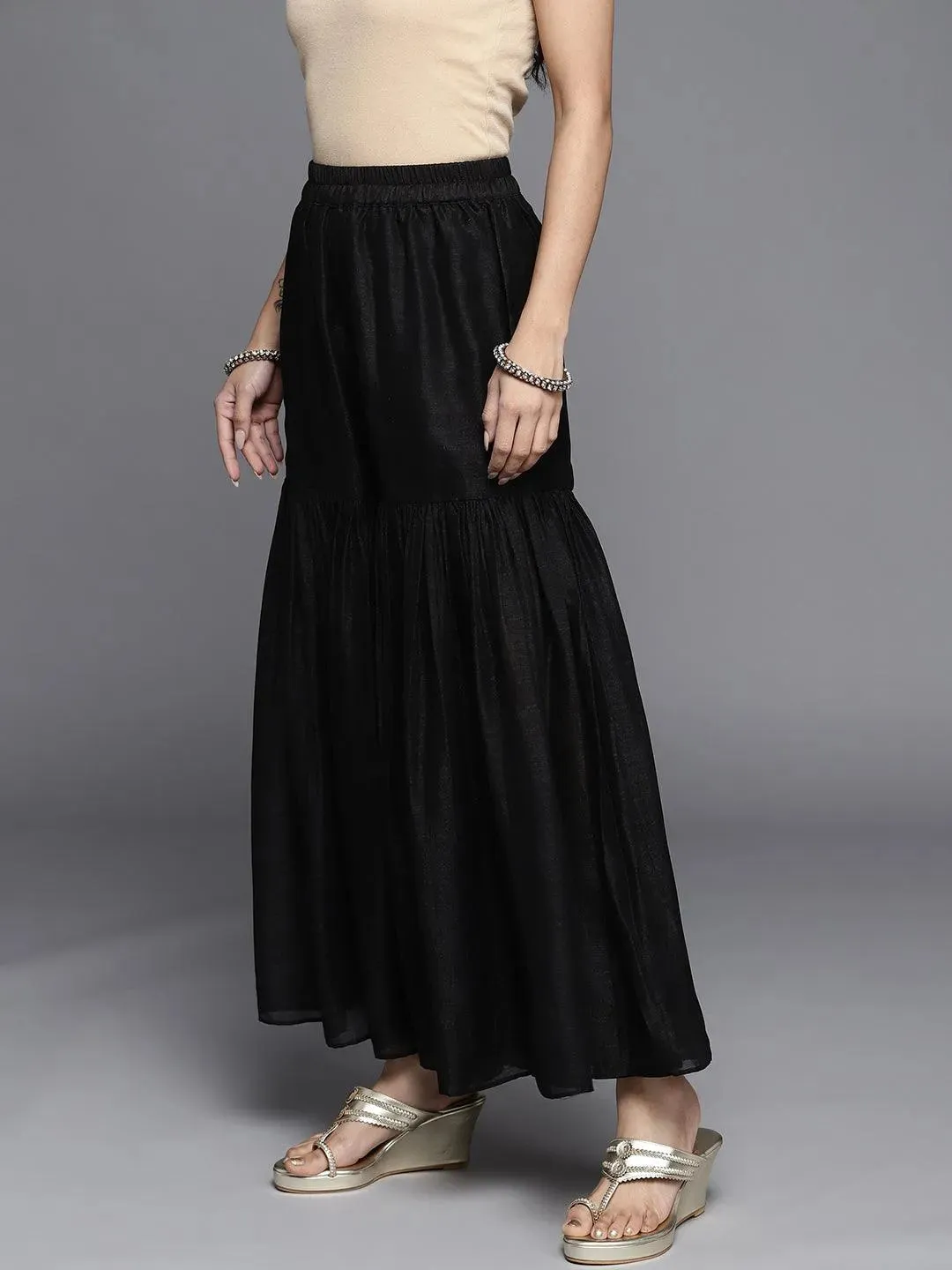 Black Solid Silk Palazzos