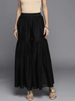 Black Solid Silk Palazzos