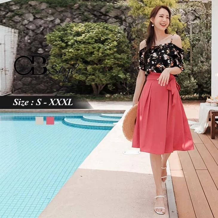 BOW WAIST A-LINE MIDI SKIRTS