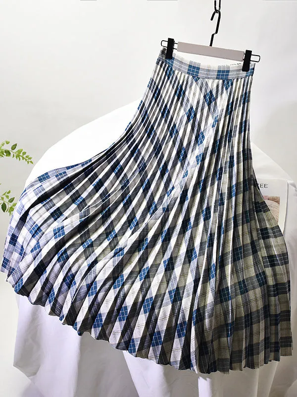 Casual A-Line Pleated Checkered Skirts