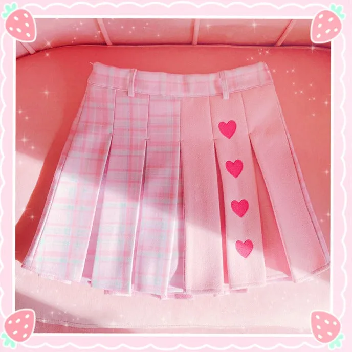 Cute, Fun, and Flirty: The Pink Heart Harajuku Plaid Women Schoolgirl Cosplay Mini Skirt