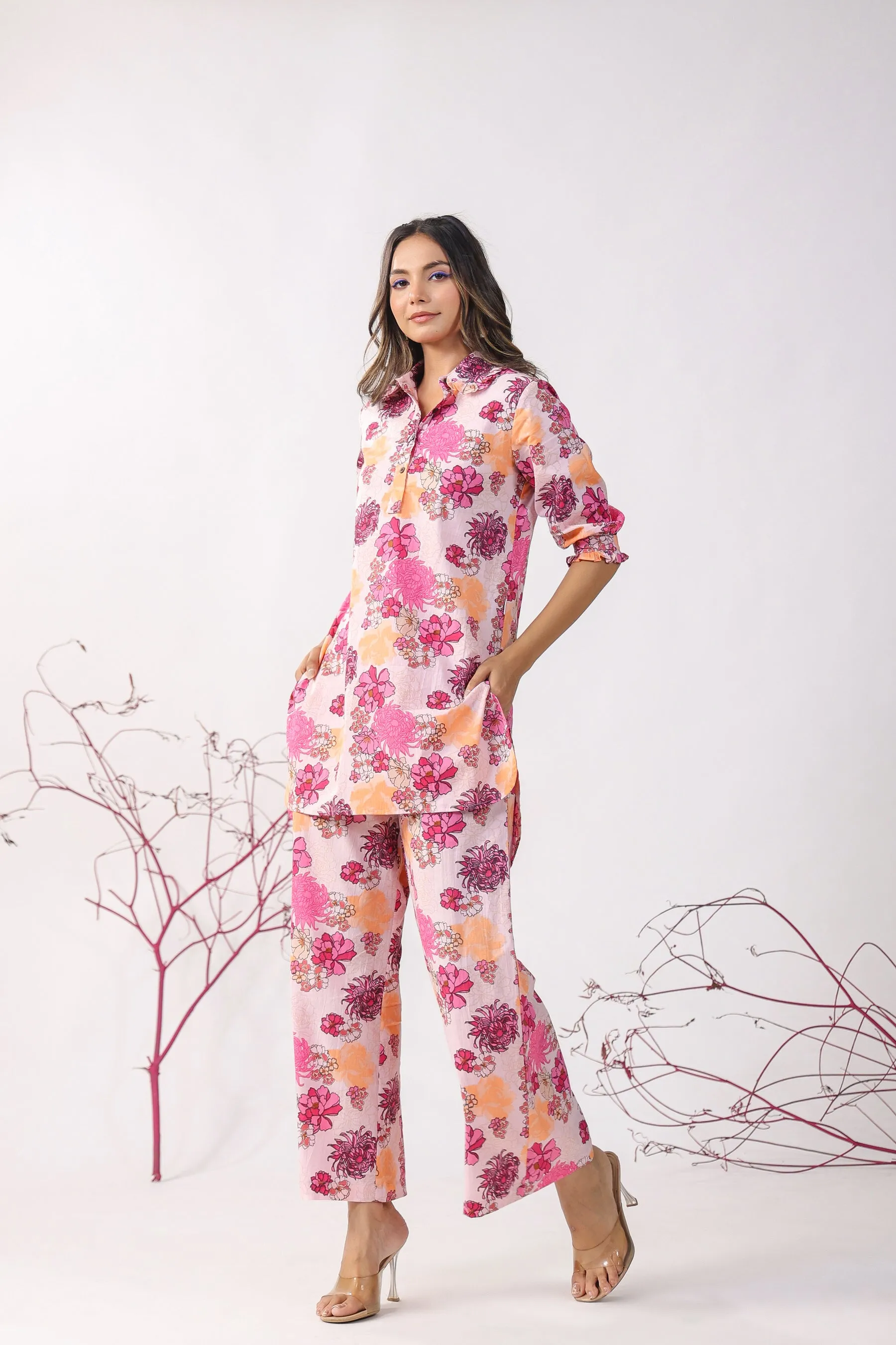 Dahlia on Pink Lounge Palazzo Loungewear Set