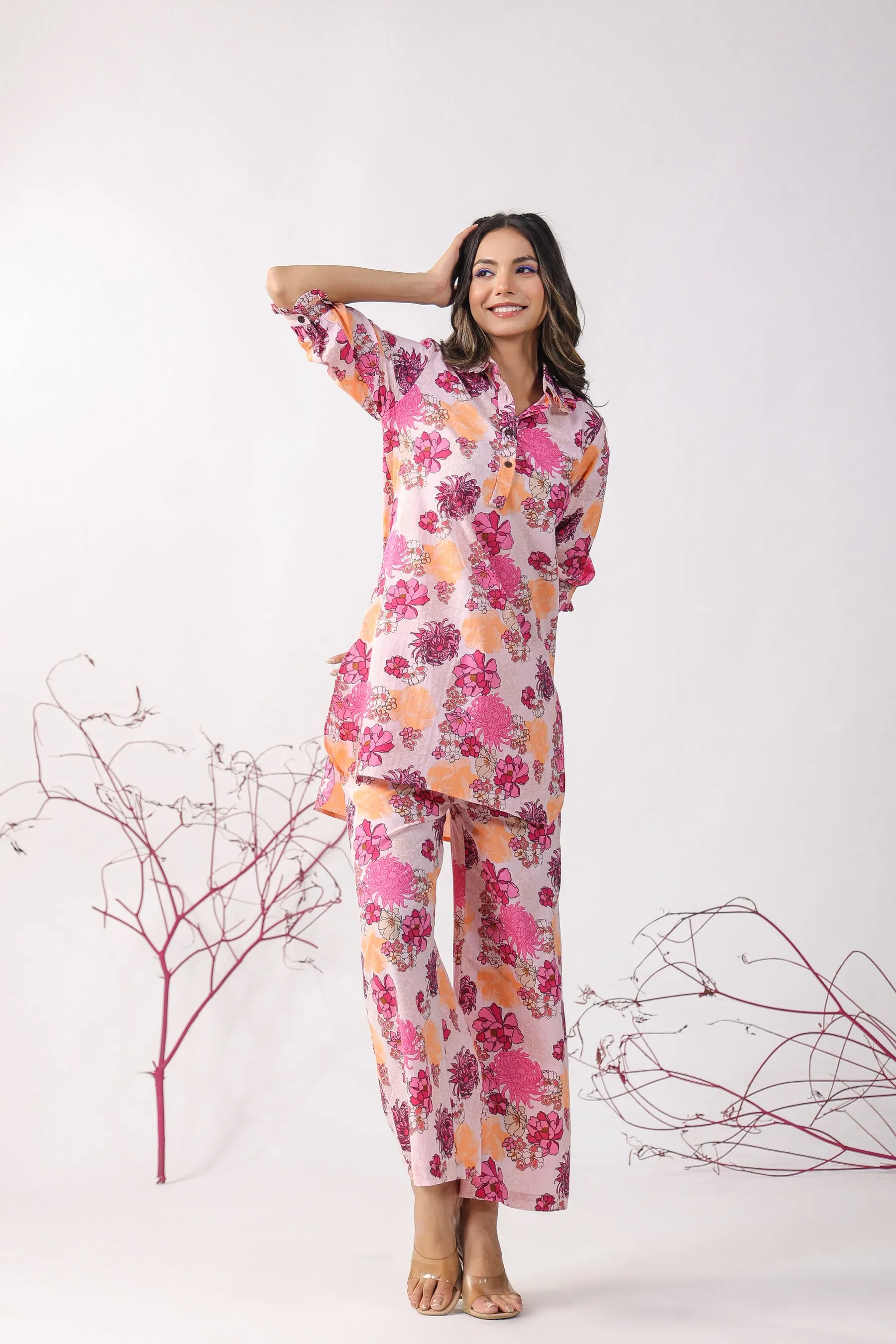 Dahlia on Pink Lounge Palazzo Loungewear Set