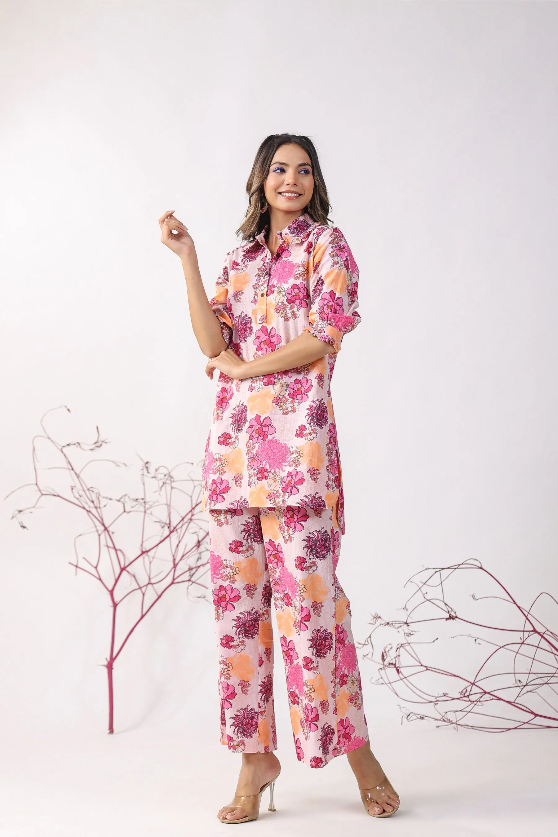 Dahlia on Pink Lounge Palazzo Loungewear Set