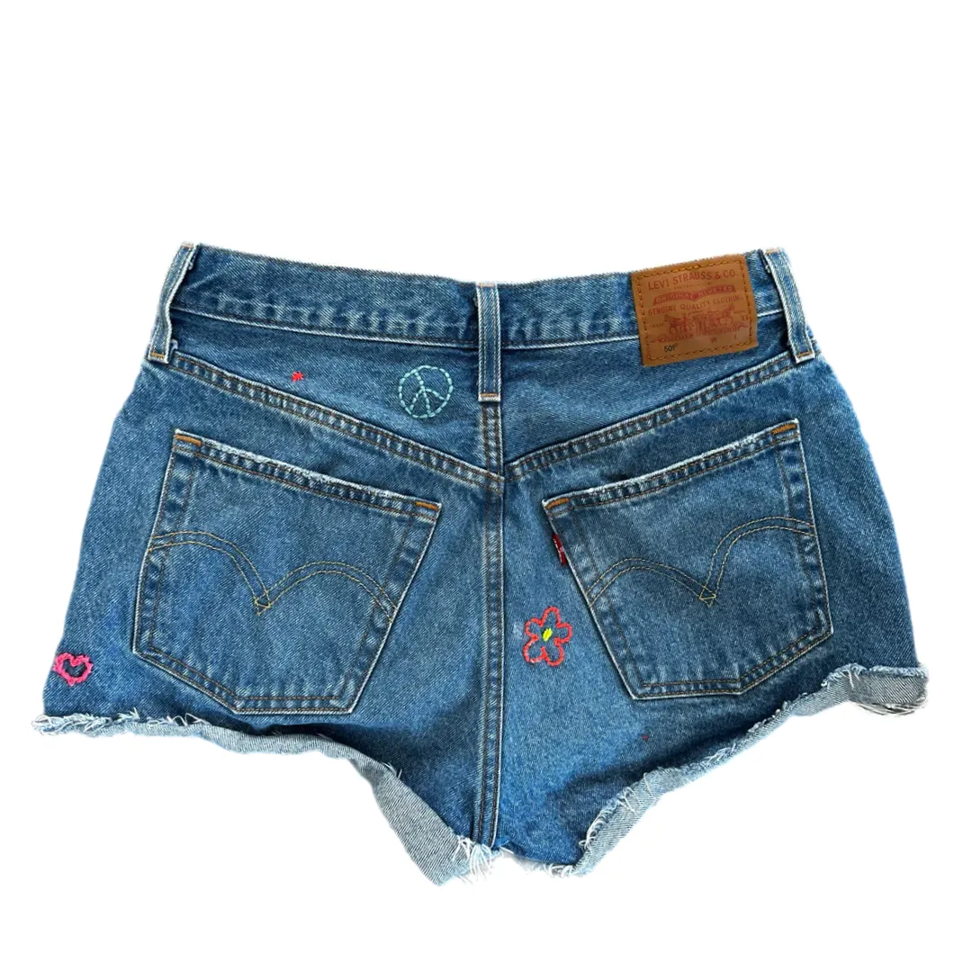 Denim Bright Hand Embroidered  Neon Shorts - Levi’s 501