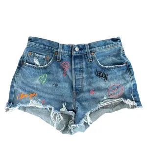 Denim Bright Hand Embroidered  Neon Shorts - Levi’s 501