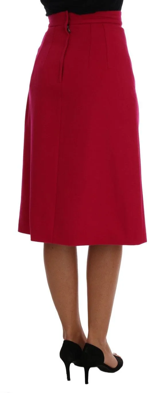 Dolce & Gabbana Pink Wool Knee Long A-Line Skirt