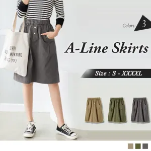 ELASTIC WAIST POCKET A-LINE SKIRTS