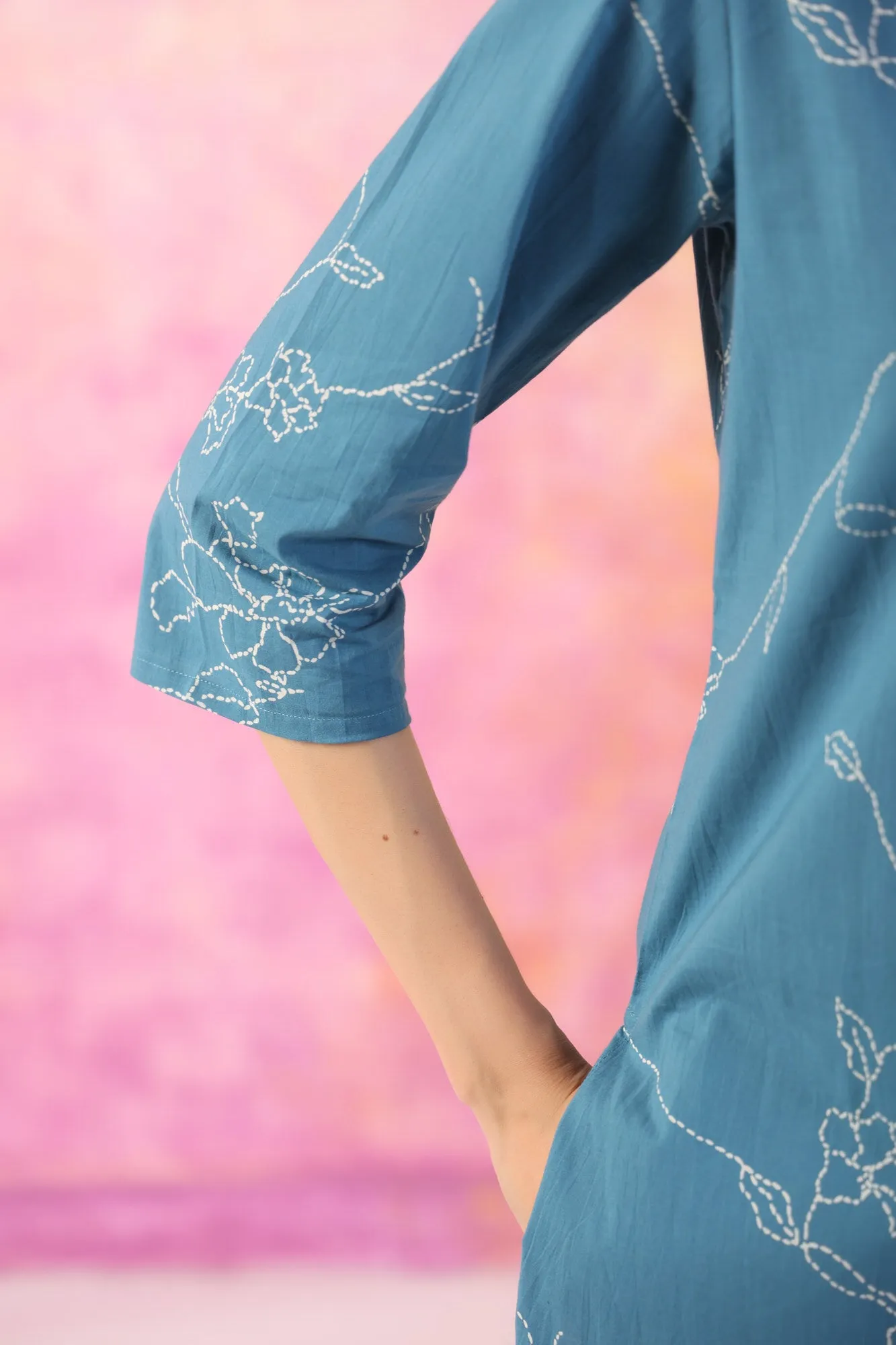 Floral Dots on Aqua Cotton Palazzo Loungewear Set