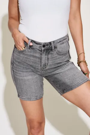 Full Size High Waist Washed Denim Shorts