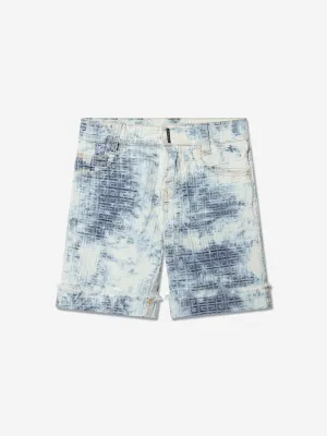 Givenchy Boys 4G Logo Cloud Wash Denim Shorts in Blue