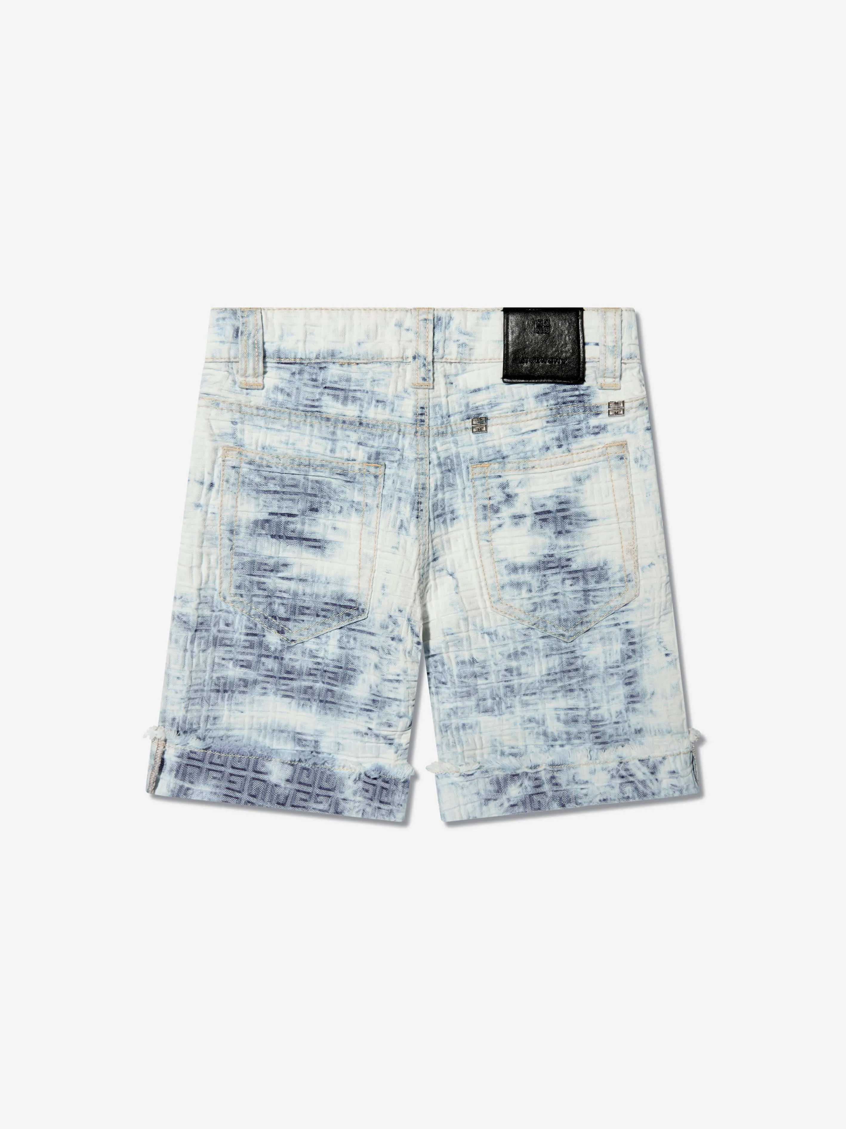 Givenchy Boys 4G Logo Cloud Wash Denim Shorts in Blue