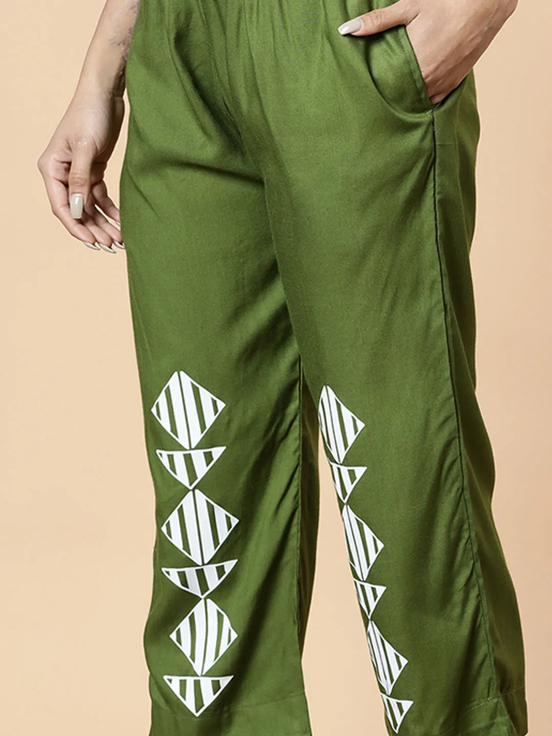 Green PrintedPalazzoPants - MossAndSnow