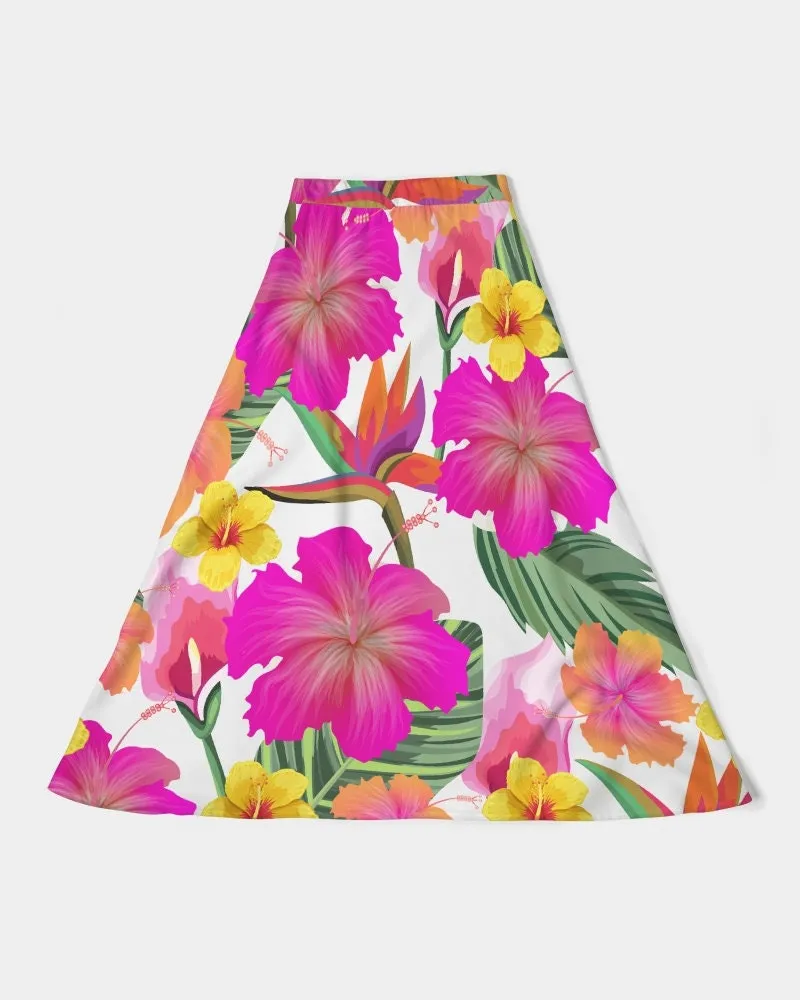 Hibiscus Paradise Floral Women’s A Line Midi Skirt