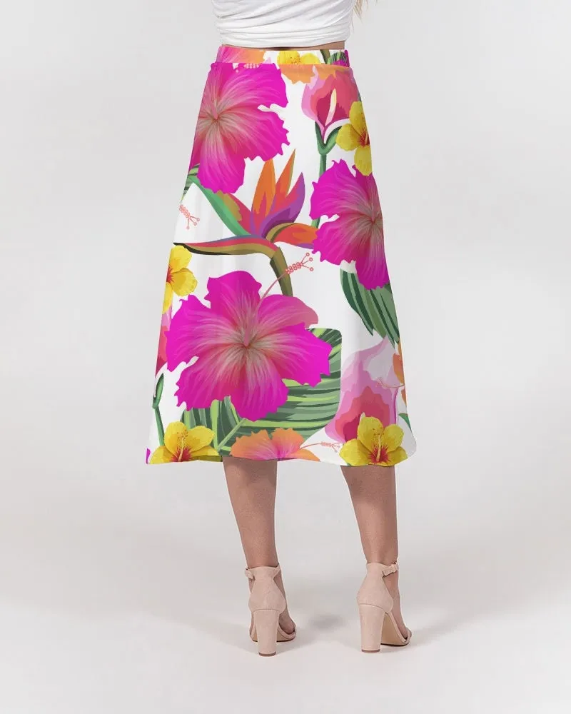 Hibiscus Paradise Floral Women’s A Line Midi Skirt