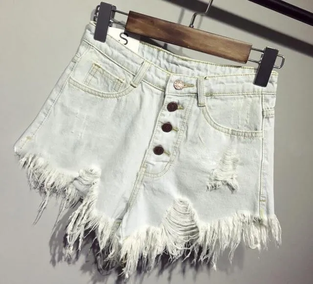 High Waist Ripped Denim Shorts