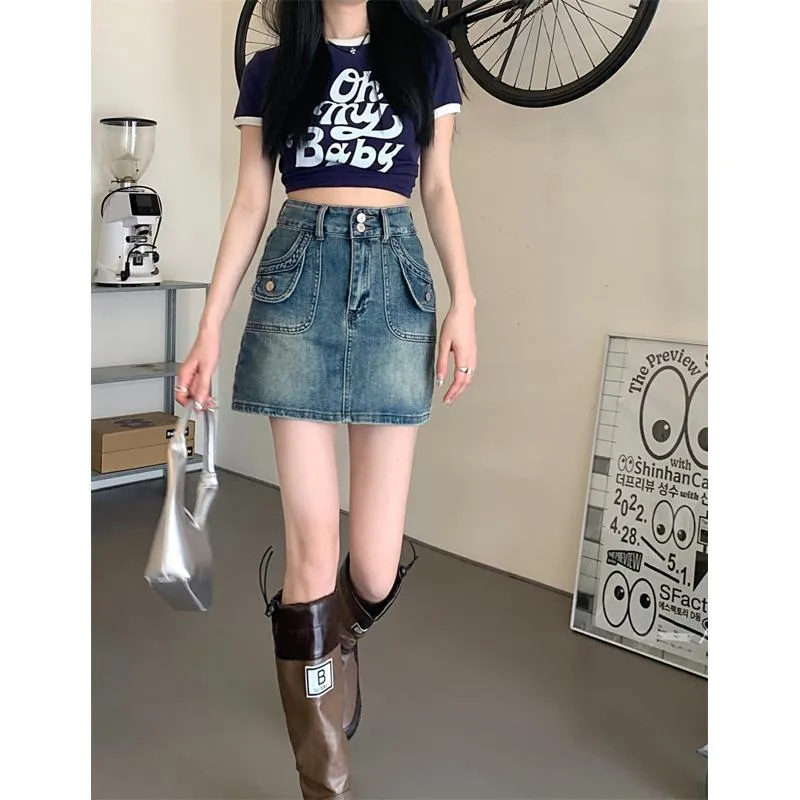 High-Waisted Retro A-Line Bodycon Denim Skirt