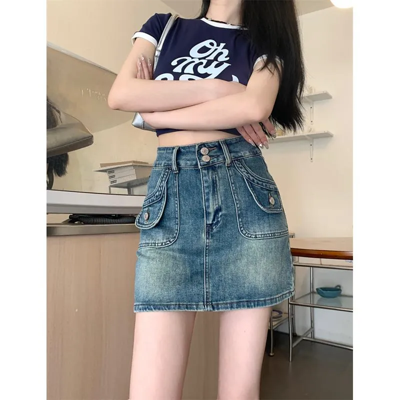 High-Waisted Retro A-Line Bodycon Denim Skirt