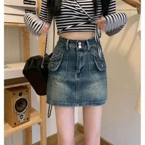 High-Waisted Retro A-Line Bodycon Denim Skirt