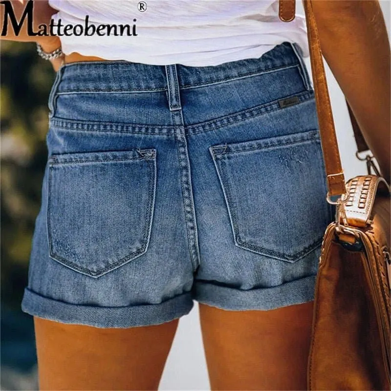 High Waisted Ripped Denim Shorts