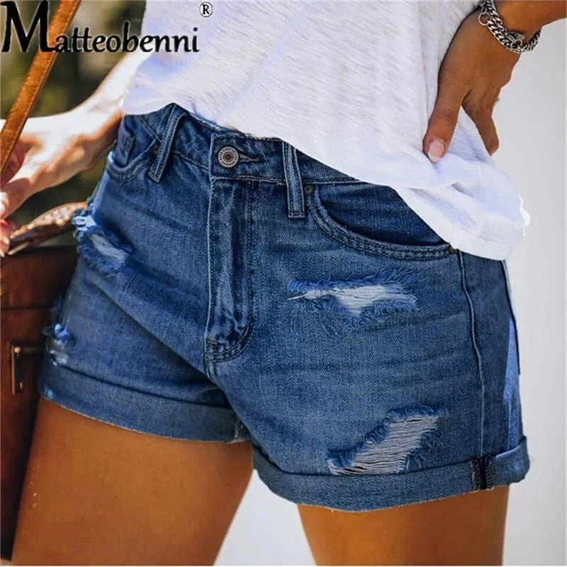 High Waisted Ripped Denim Shorts