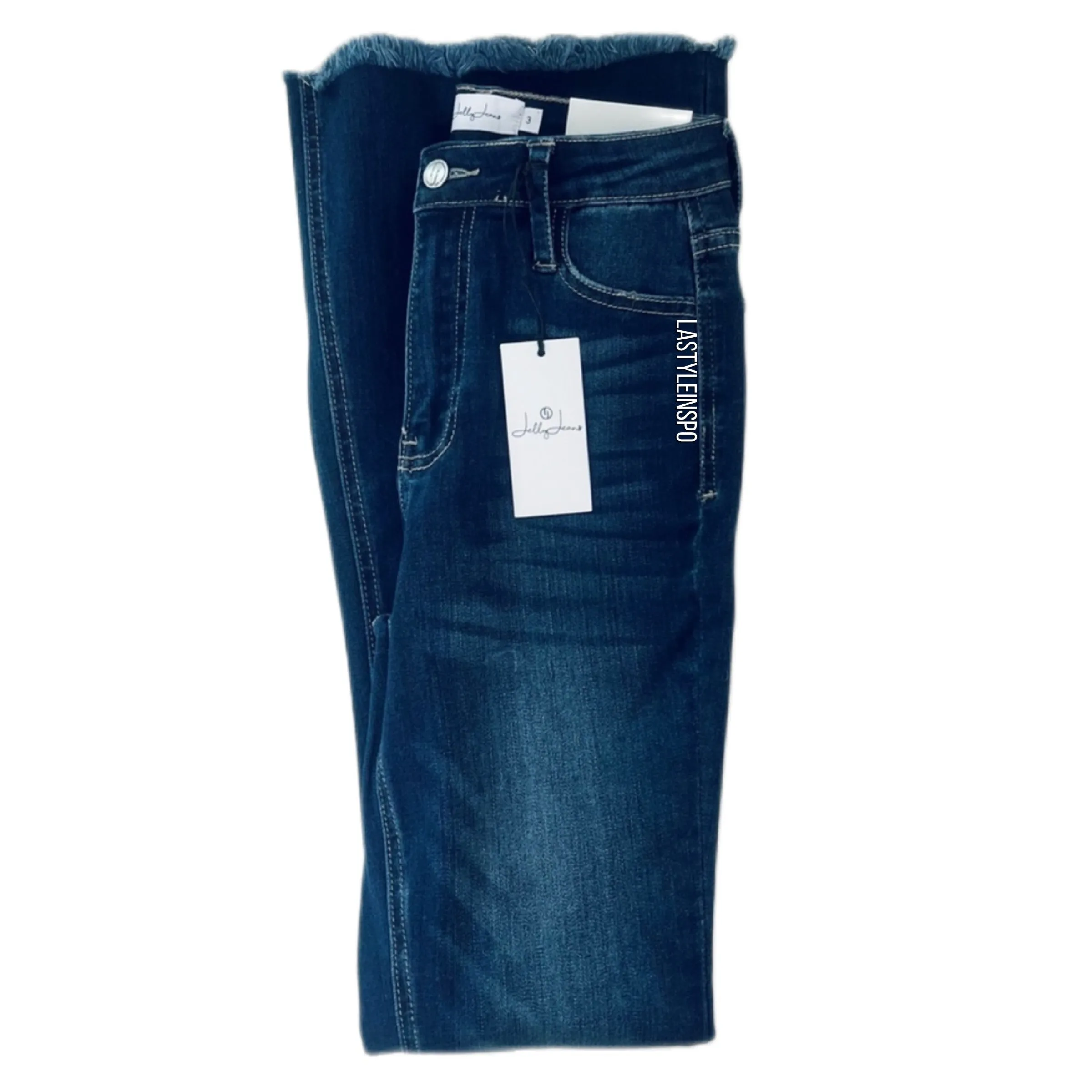 Jelly Jeans Bell Bottom Jeans Frayed High Wasted Indigo Size 1, 3, 5, 7, 9, 11, 13 and Plus 14, 16, 18, 20, 22