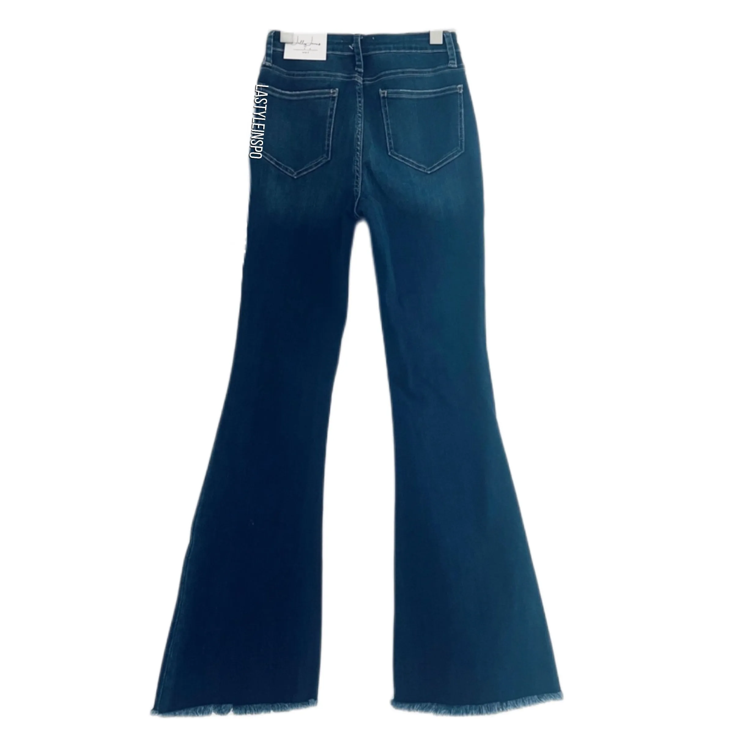 Jelly Jeans Bell Bottom Jeans Frayed High Wasted Indigo Size 1, 3, 5, 7, 9, 11, 13 and Plus 14, 16, 18, 20, 22