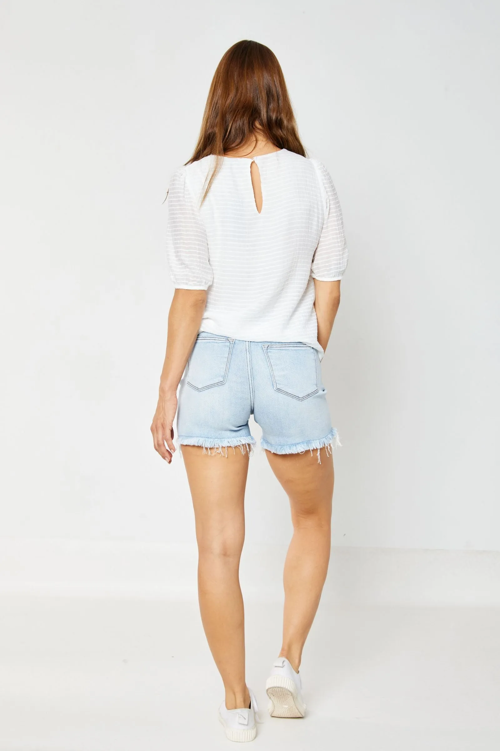 Judy Blue High Waist Frayed Hem Cut Off Dad Shorts