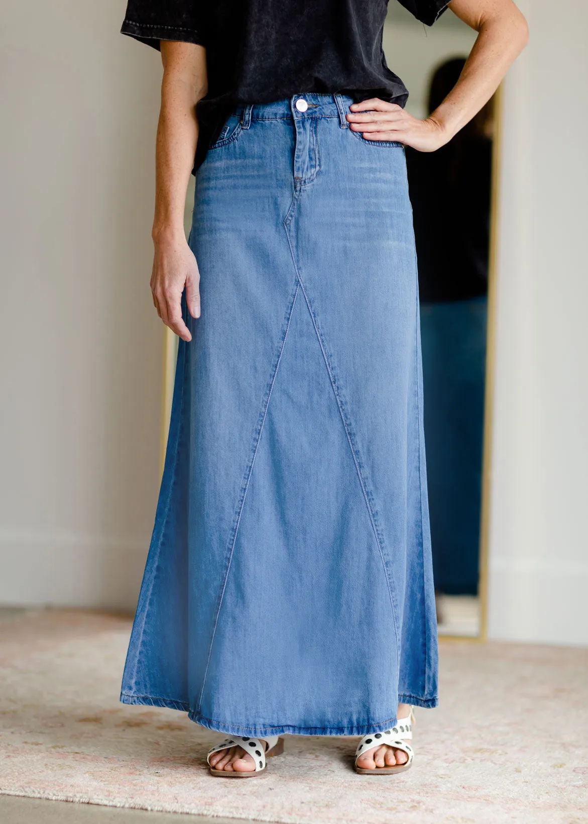 Kathryn A-Line Long Denim Jean Skirt - FINAL SALE