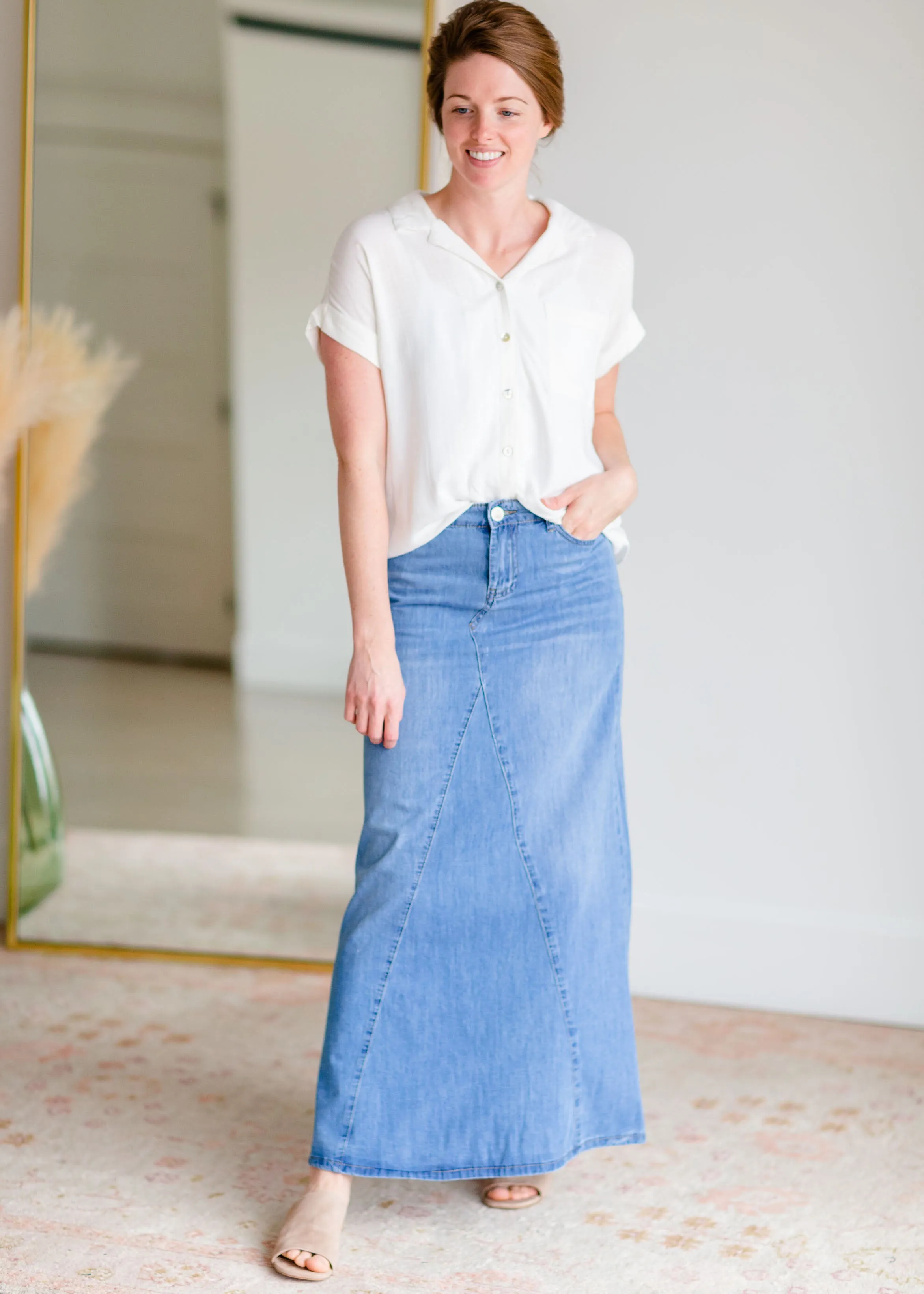 Kathryn A-Line Long Denim Jean Skirt - FINAL SALE