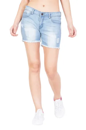 KROSSSTITCH High waist Denim Shorts Light Blue For Women