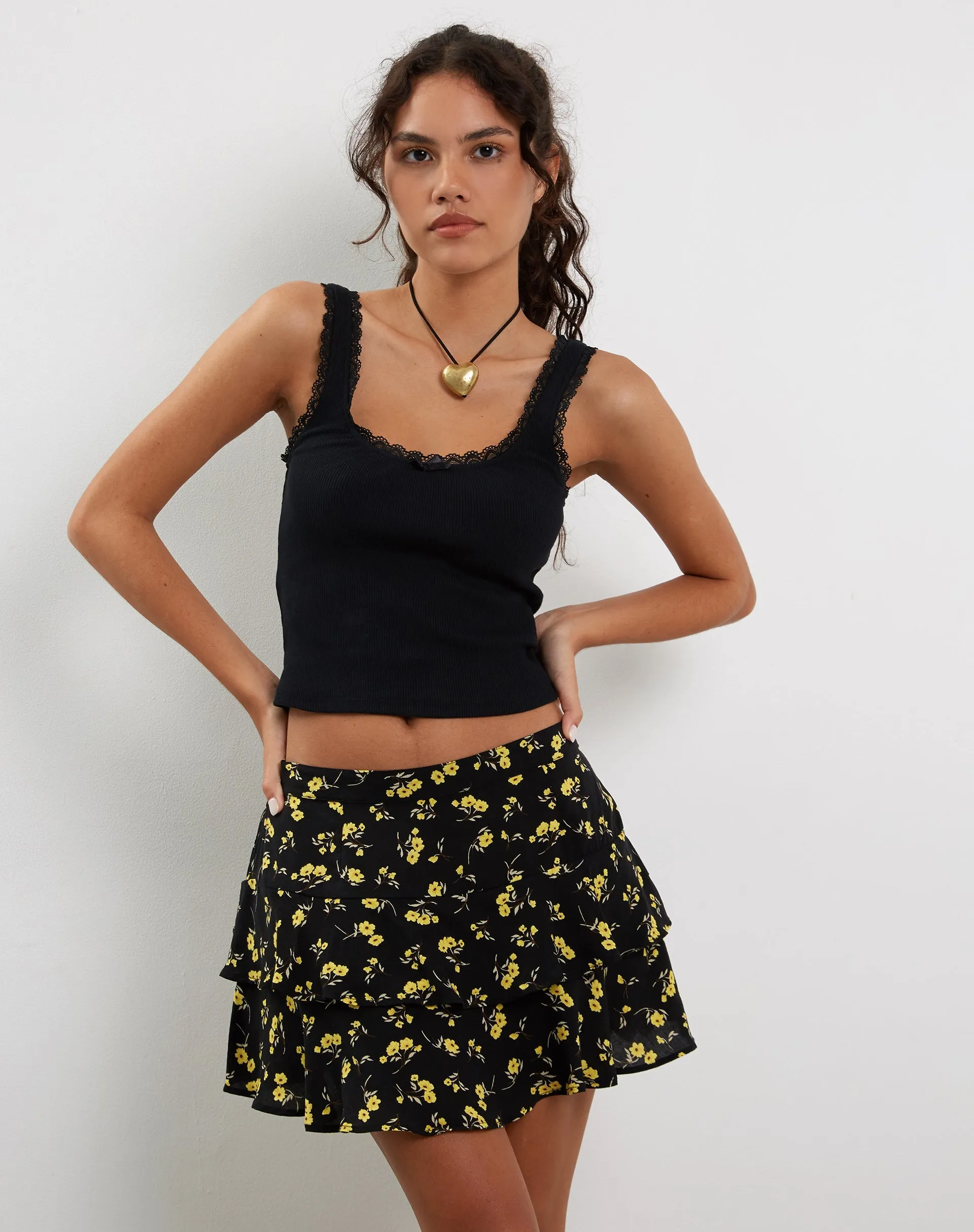 Lowisa Frill Mini Skirt in Buttercup Black Yellow