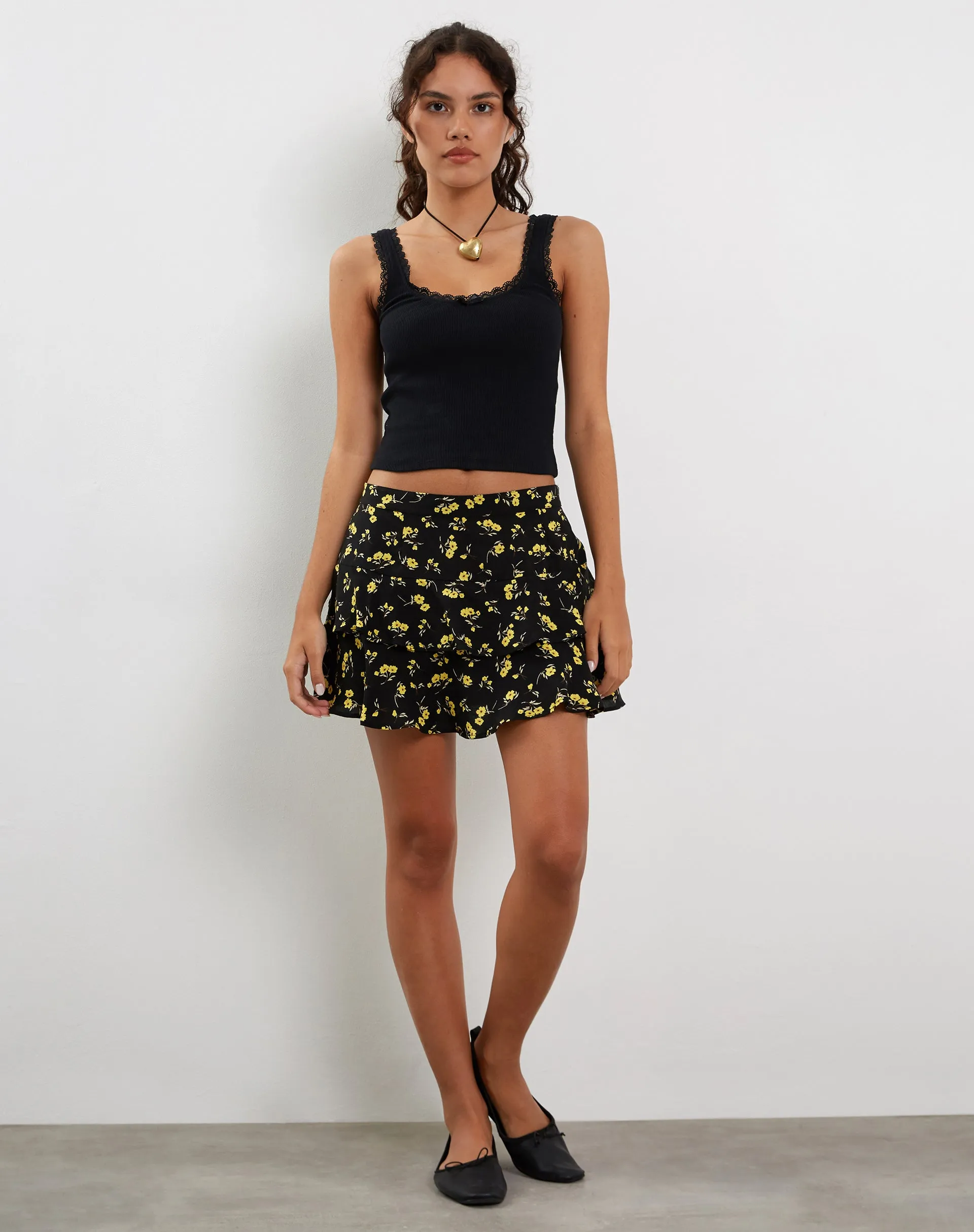 Lowisa Frill Mini Skirt in Buttercup Black Yellow