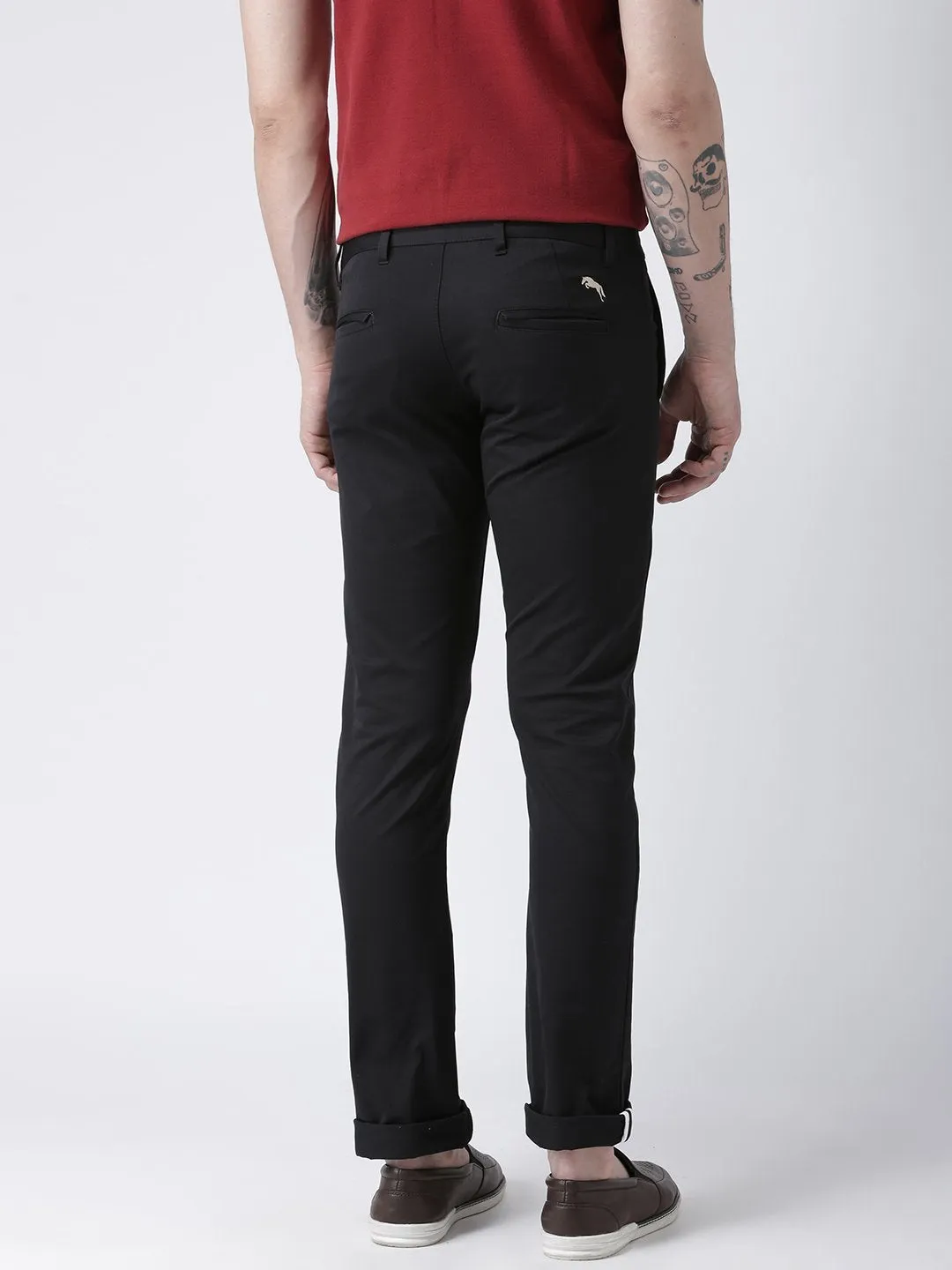 Men Black Slim Fit Solid Chinos