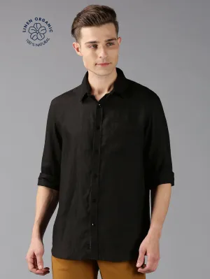 MEN'S BLACK LINEN SOLID SLIM FIT SHIRT