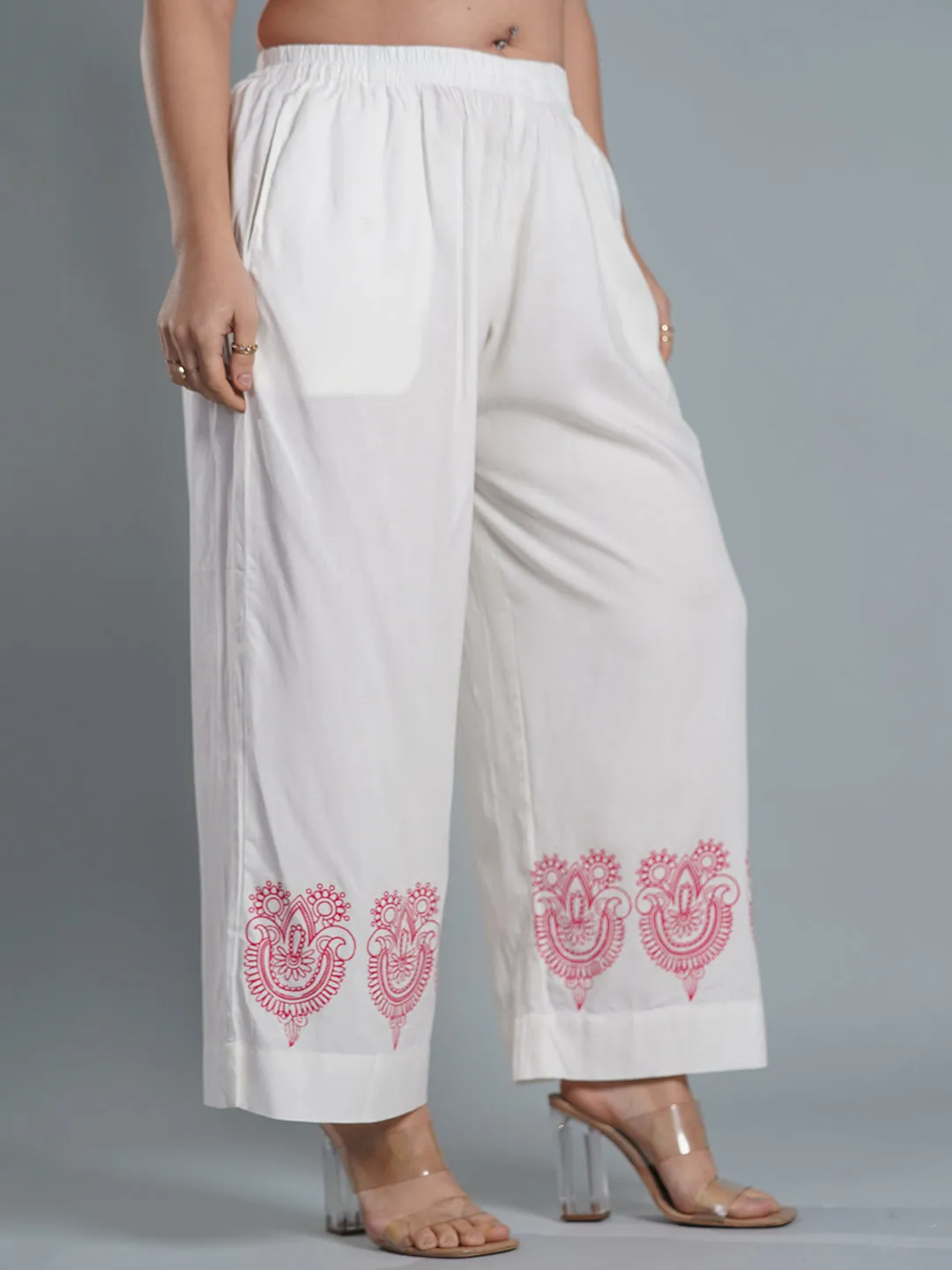 MilkyWhite Rayon PrintedPalazzoPants - MysticHues