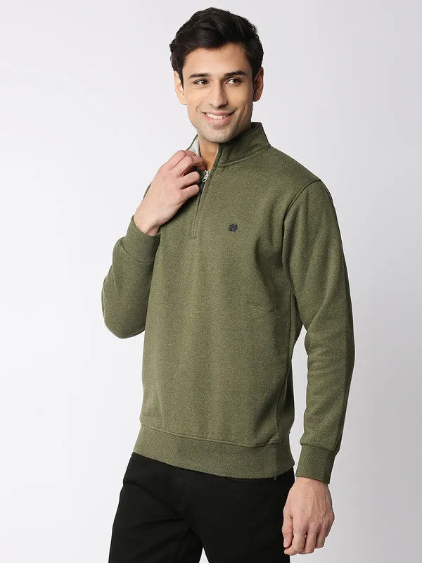 Olive Melange Half-Zip Sweatshirt