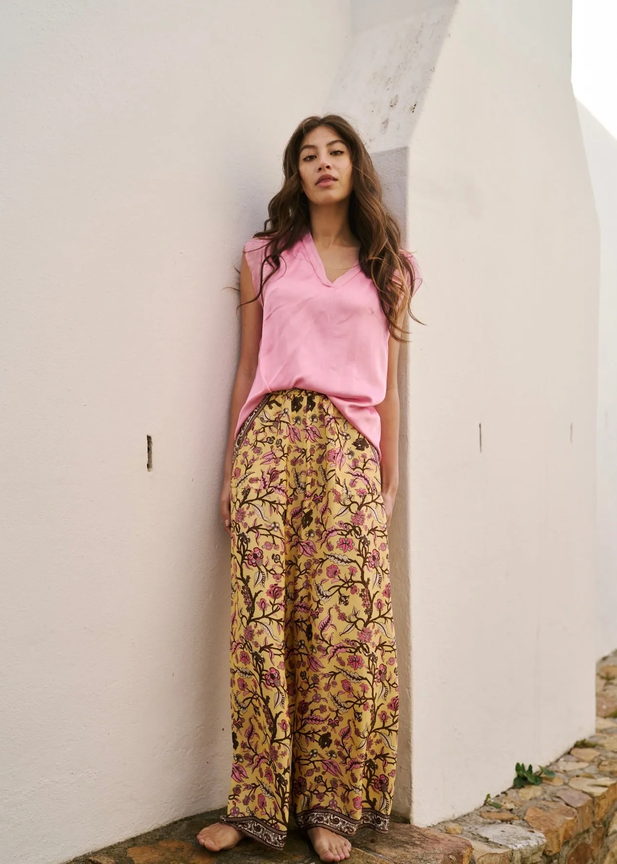 Palazzo Pants With Patch Pocket In Spring Bouquet