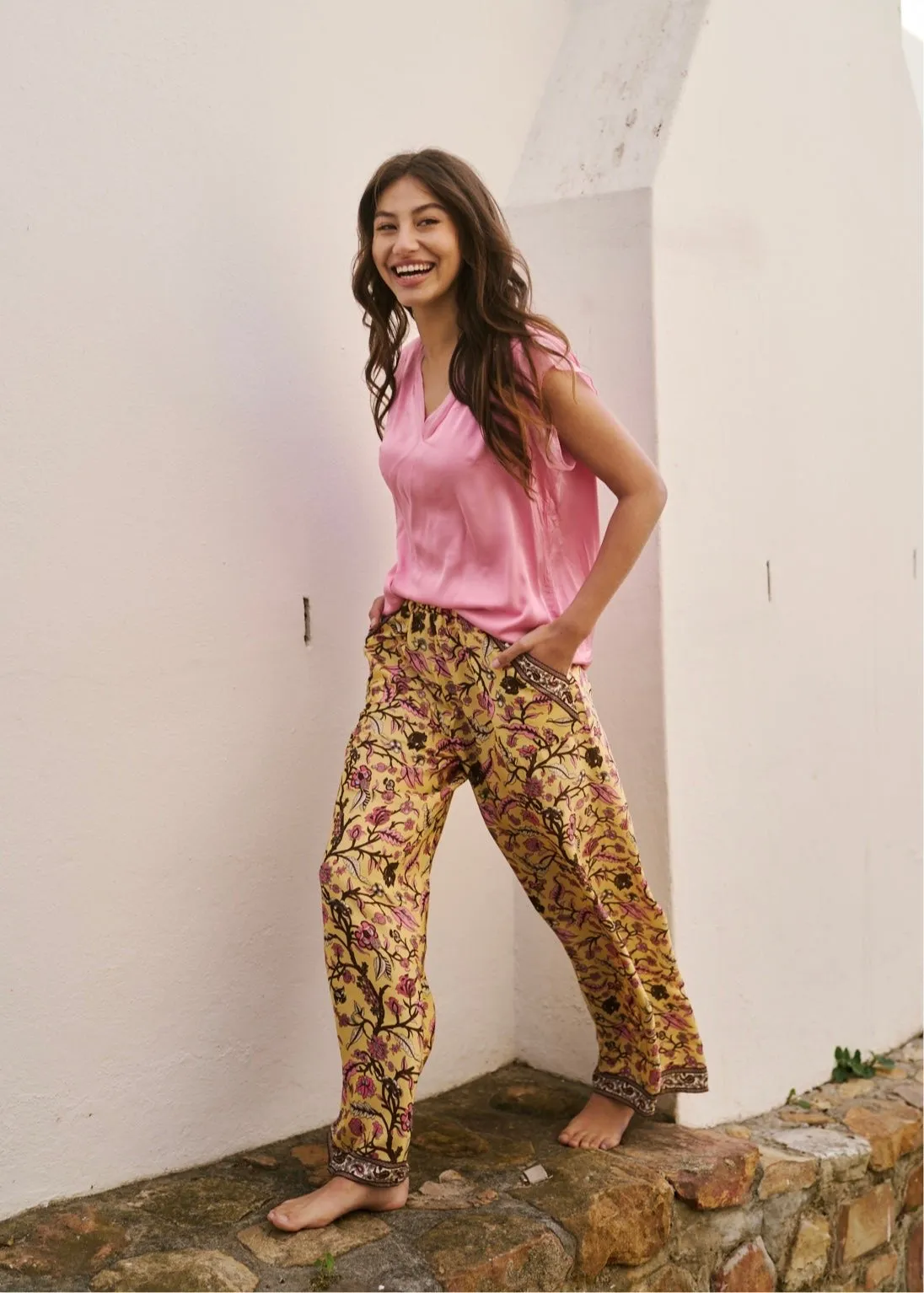 Palazzo Pants With Patch Pocket In Spring Bouquet